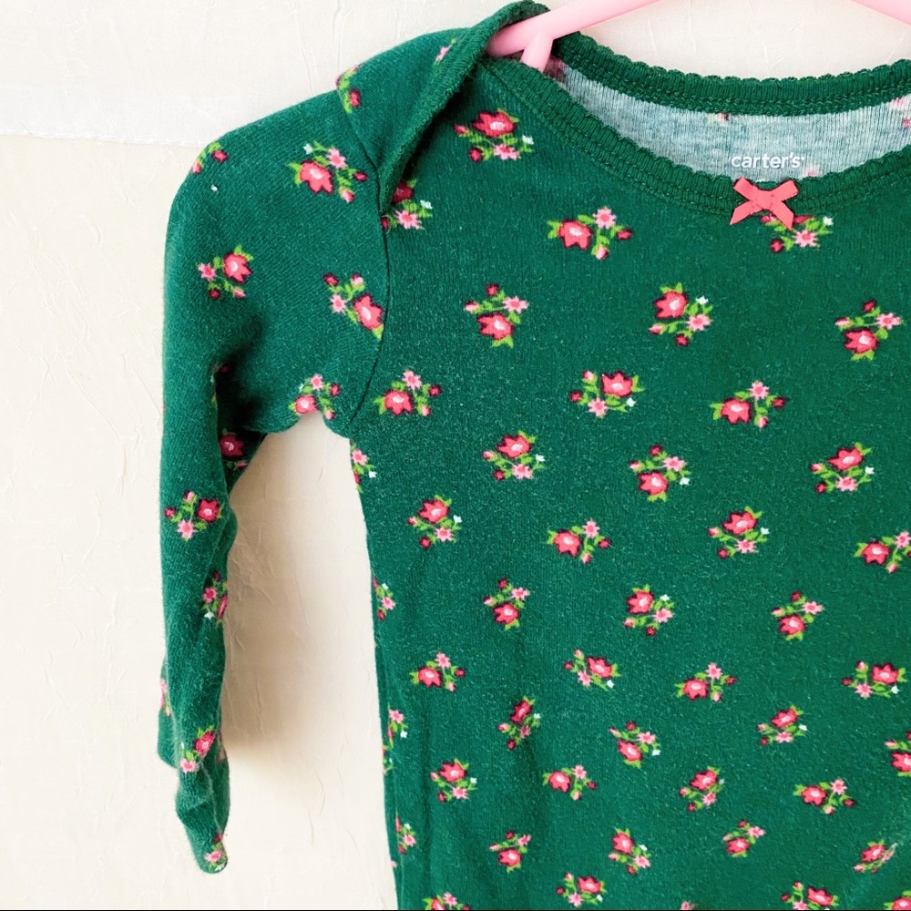 Carter's Green Floral Patterned  Long Sleeved Onsie SZ 12M